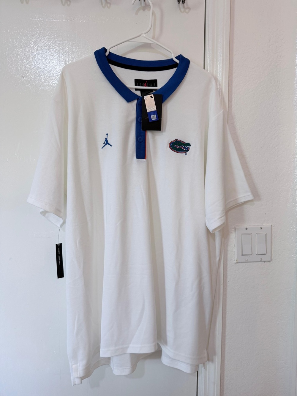 Jordan Men's White Polo with Blue Collar and Trim